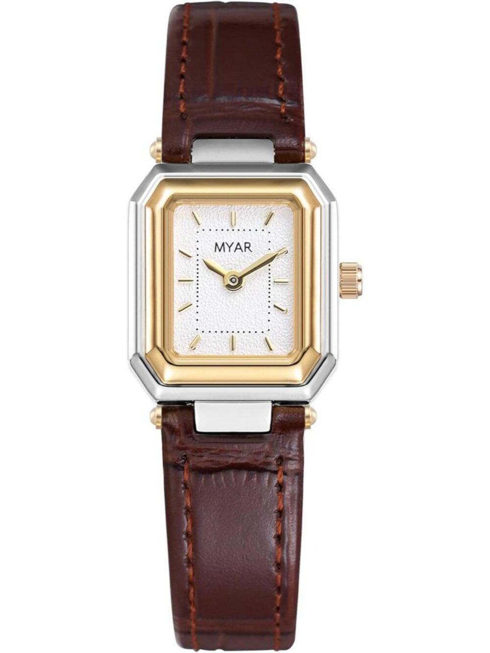 Women's Two Tone Coffee Square Vintage Leather Strap Dress Quartz Elegant Watch
